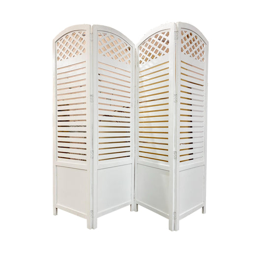 Mid-Century Modern Wood Folding Divider: Round Top Stripe Design