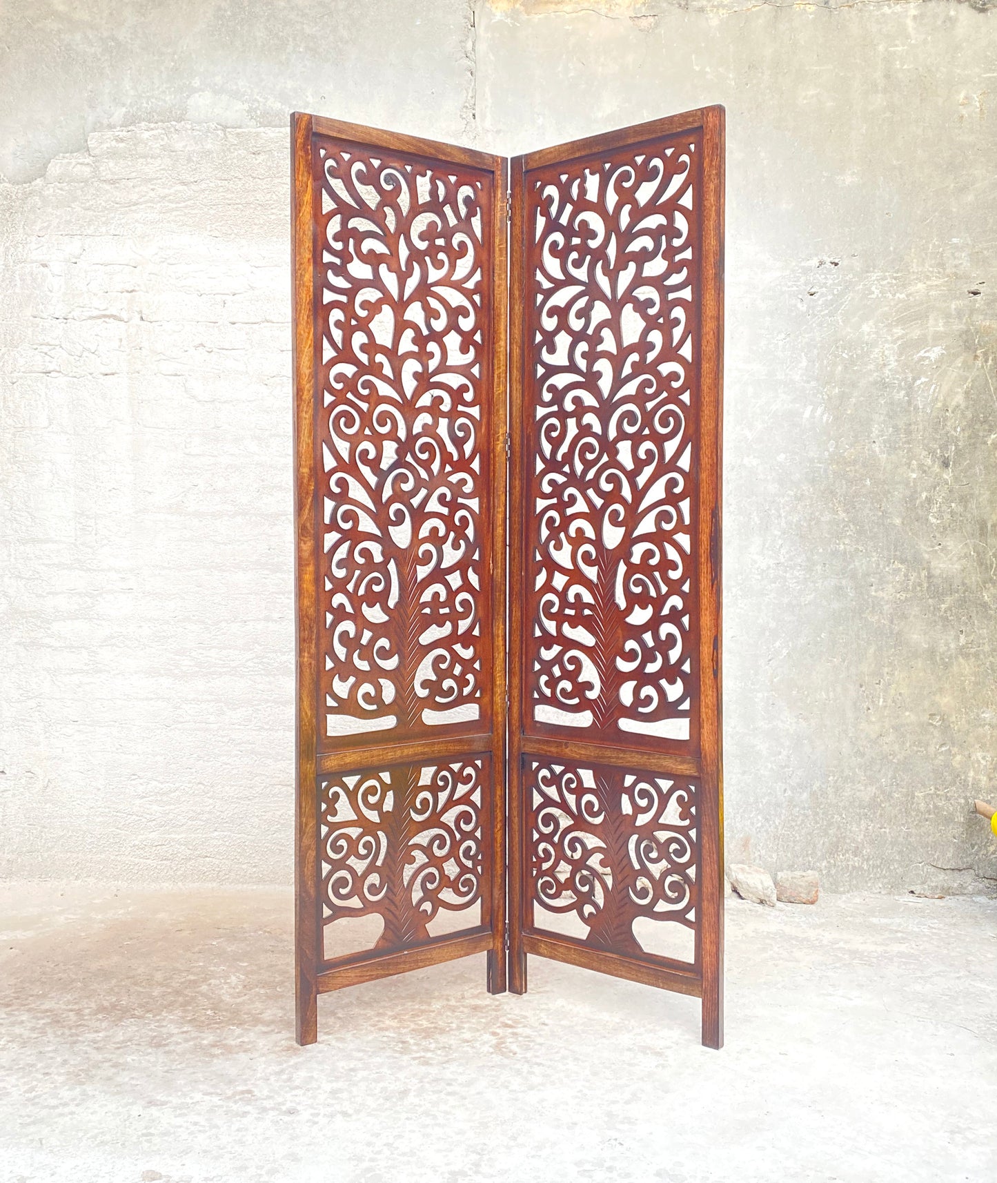 Mid century Tree style Gold Wooden Folding Divider, Partition, Handmade Self standing screen