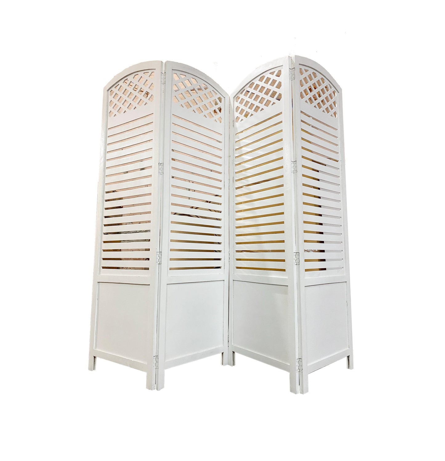 Mid-Century Modern Wood Folding Divider: Round Top Stripe Design
