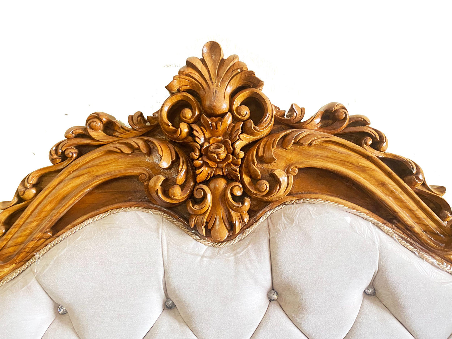 Handmade 20th Century Rococo Headboard, King/Queen French Louis XV wooden headboard and footboard