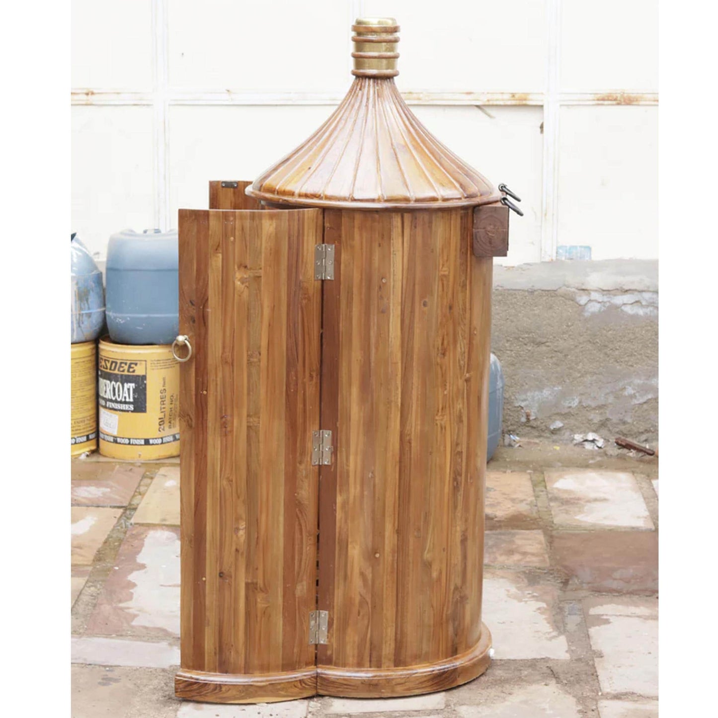 Mid Century Bar Cabinet: Teak Wood Bottle Console - Hand Painted