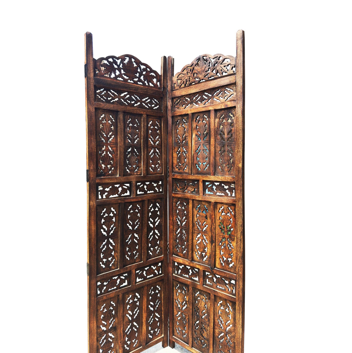 Mid-Century Modern Folding Wooden Room Divider: Handmade Carving Design