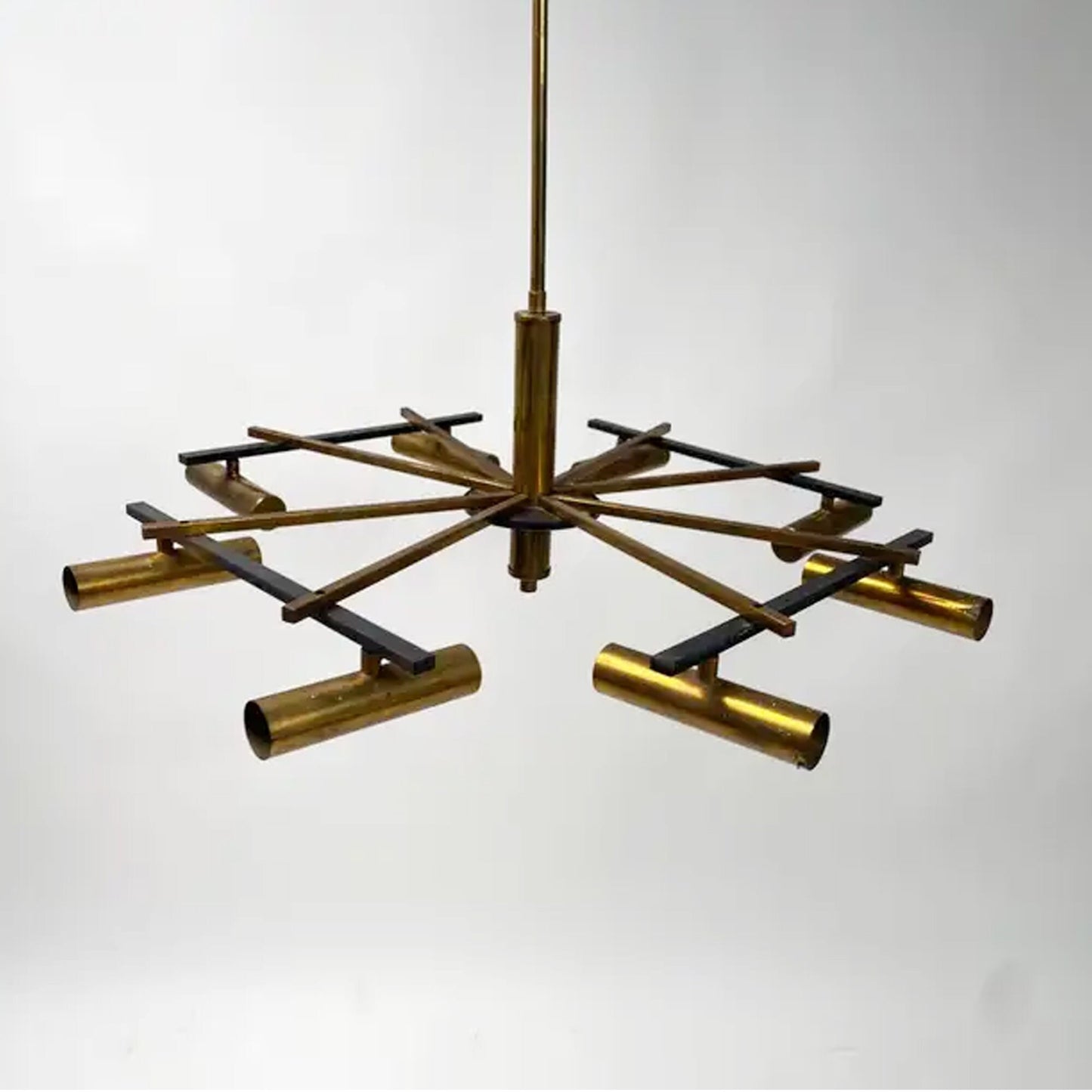 Handmade Brass 8-Light Chandelier: Mid-Century Italian Design
