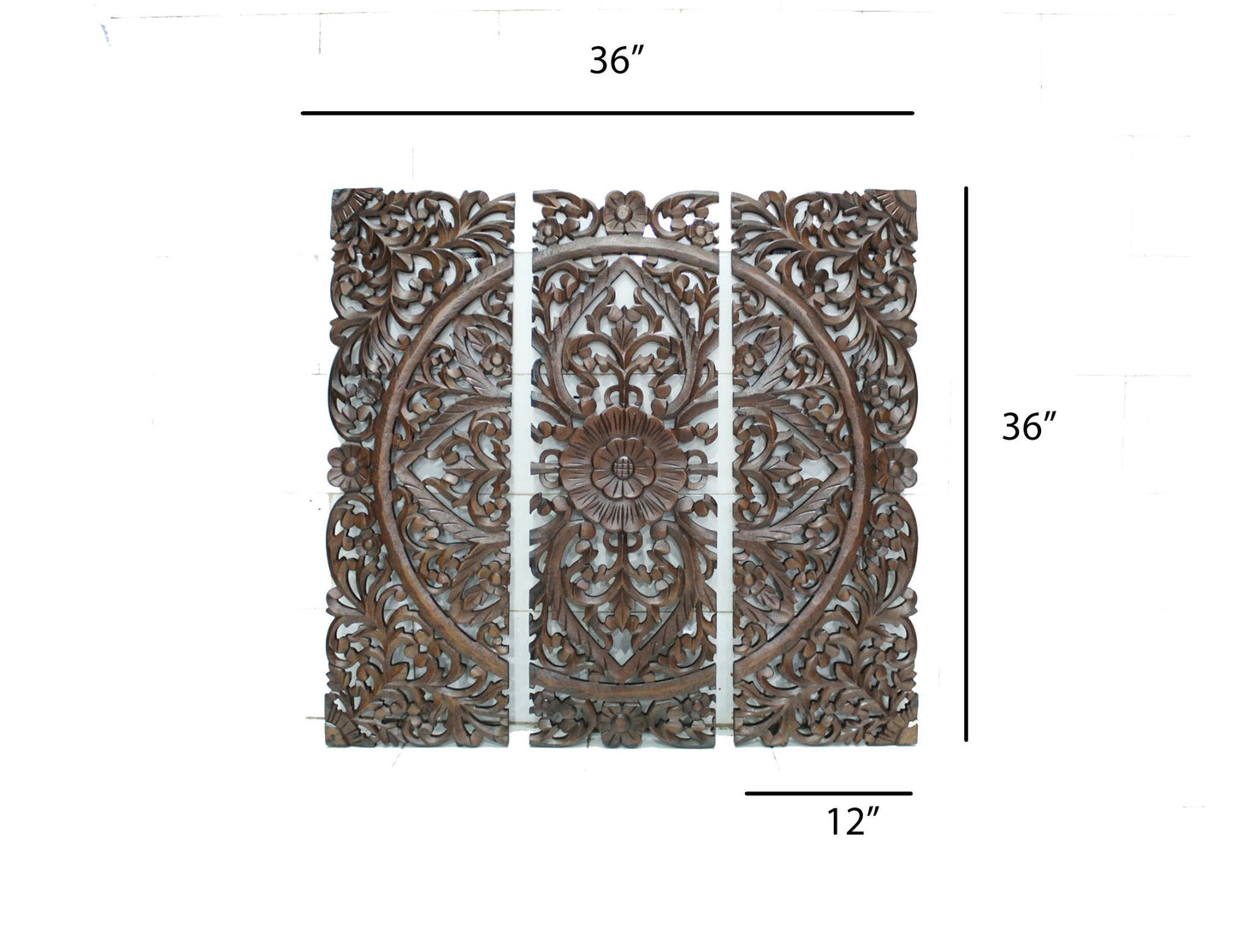 Flower Design Wooden Hanging Fixture, Large Walnut Carving Wall décor, mandola Arts