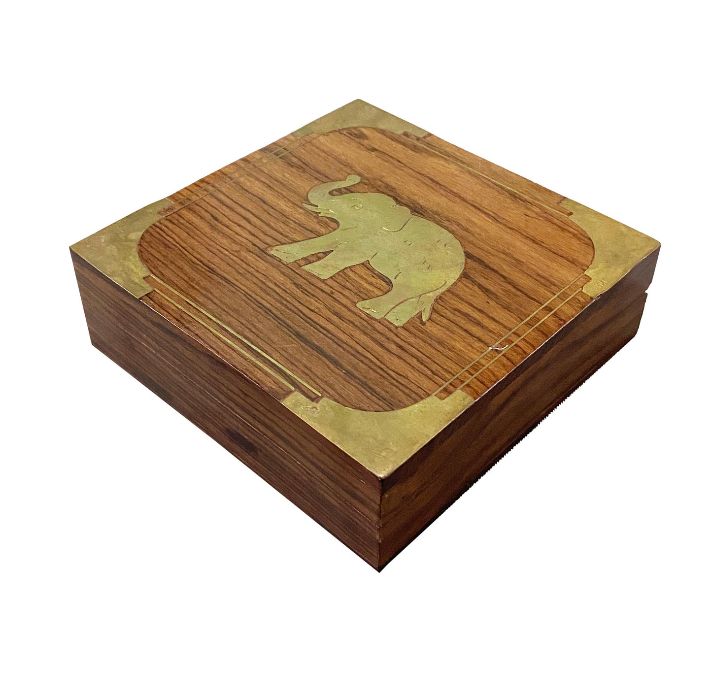 Handmade Wood & Brass Elephant Box: Mid-Century Decor