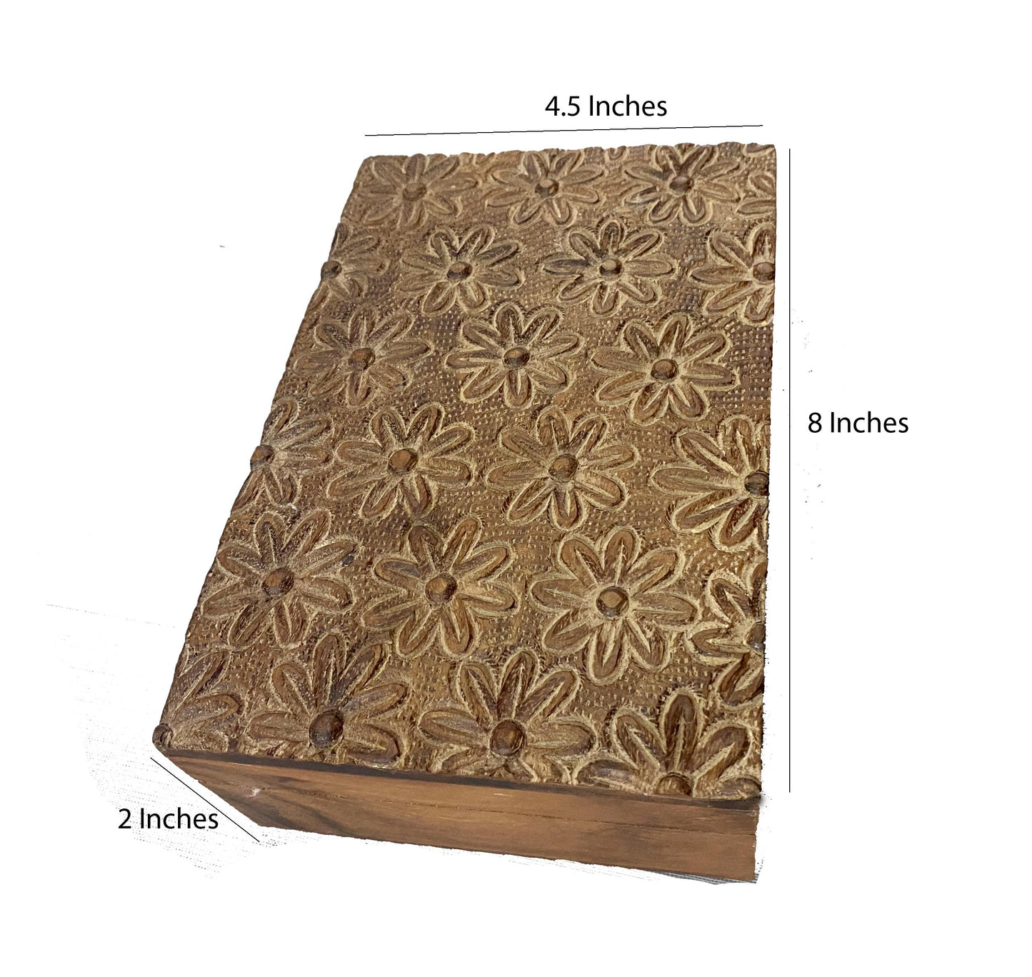 Handmade Wood Flower Carving Box: Mid-Century Jewelry Box