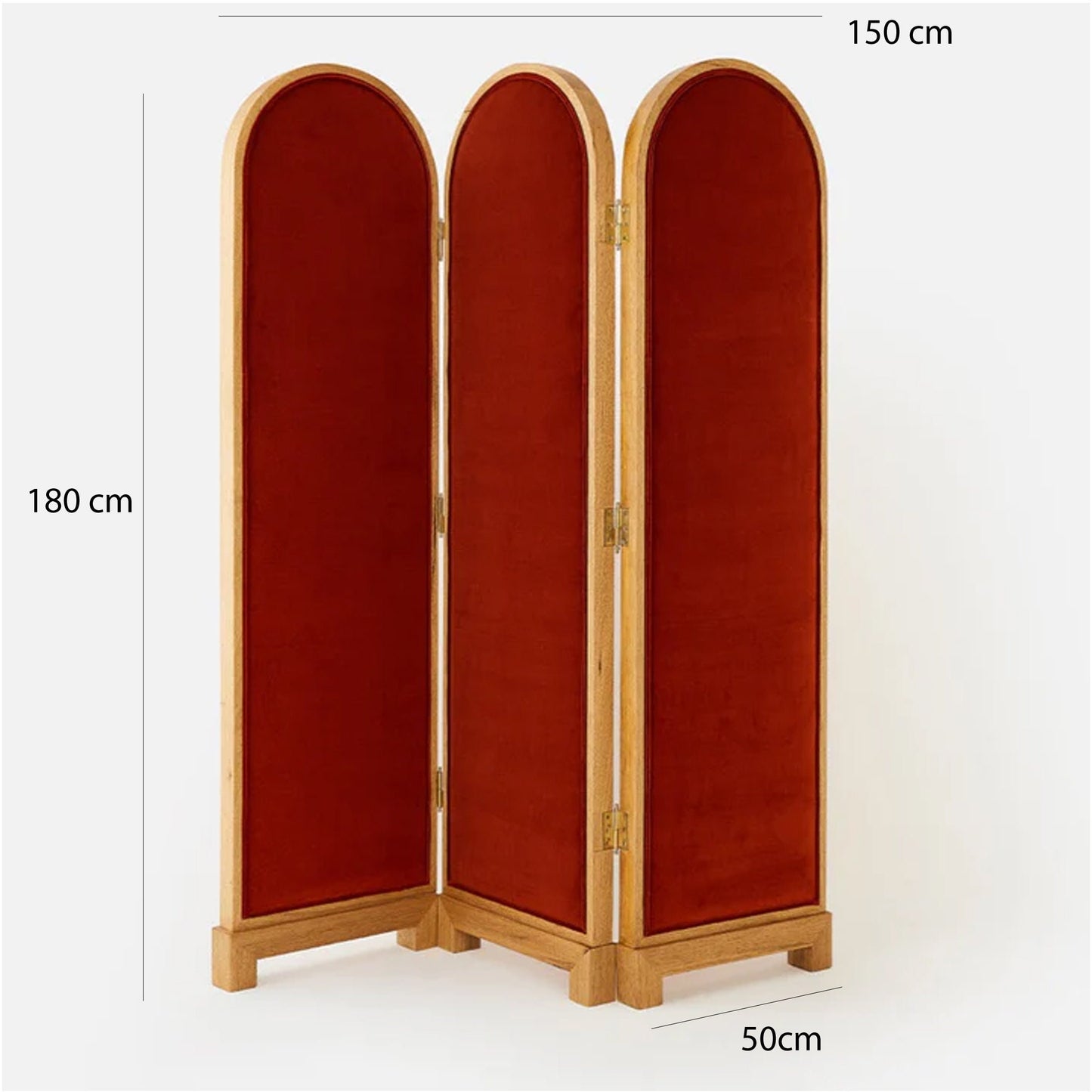 Mid-Century Handmade Wooden divider Red Velvet Fabric Stitching, Wood partition home décor