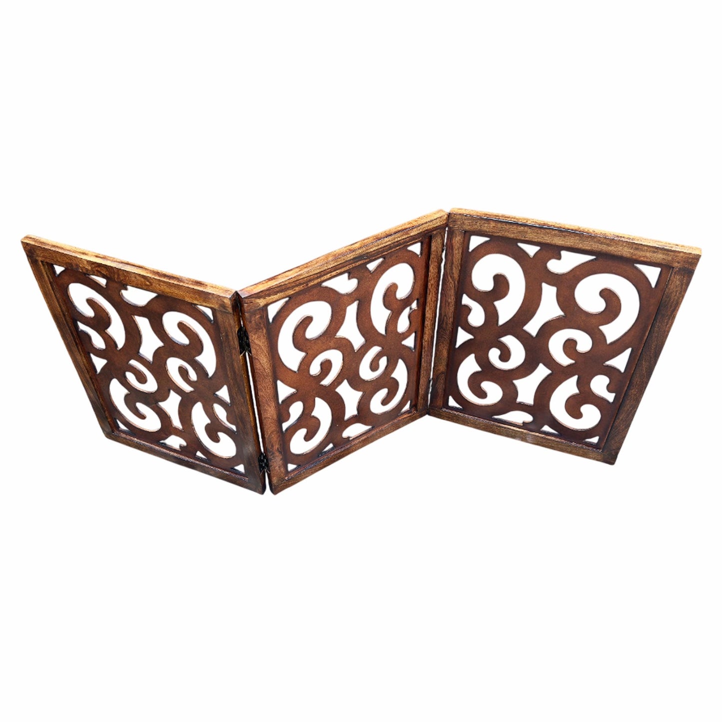 Mid-Century Modern Twist design Brown Wood Folding Divider: Pet & Baby Gate