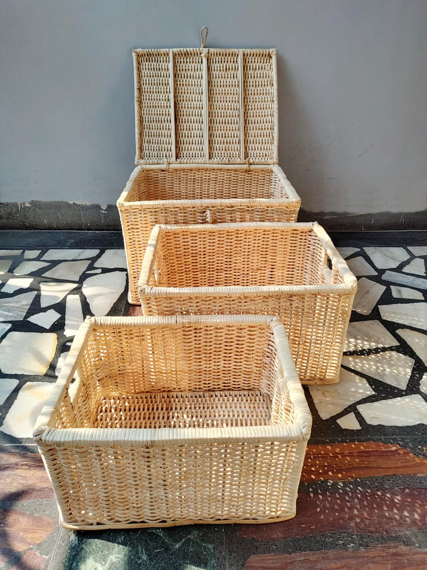 wicker basket organizer, hand woven Rattan basket set of 3