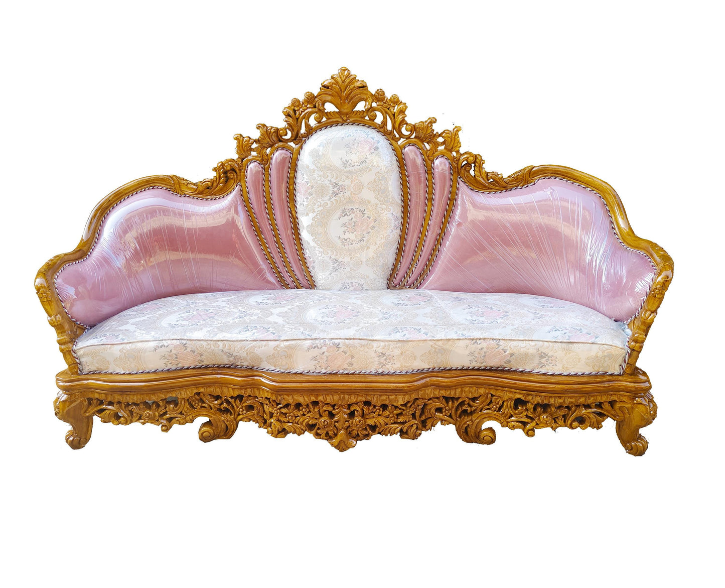 Hand Carved Wooden Sofa: Royal Style 3-Seater