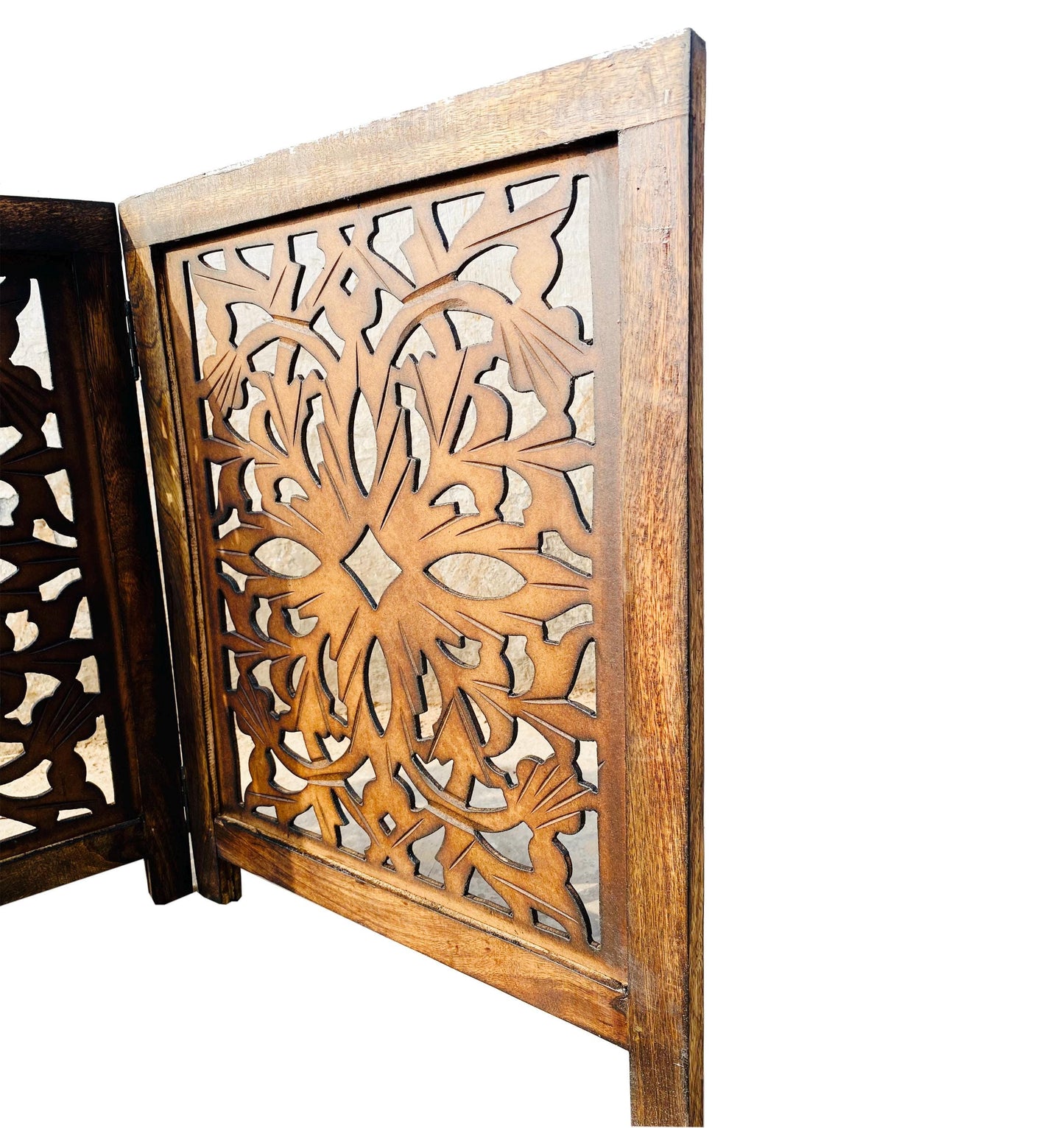 Mid-Century Modern Brown Wood Folding Divider: Pet & Baby Gate