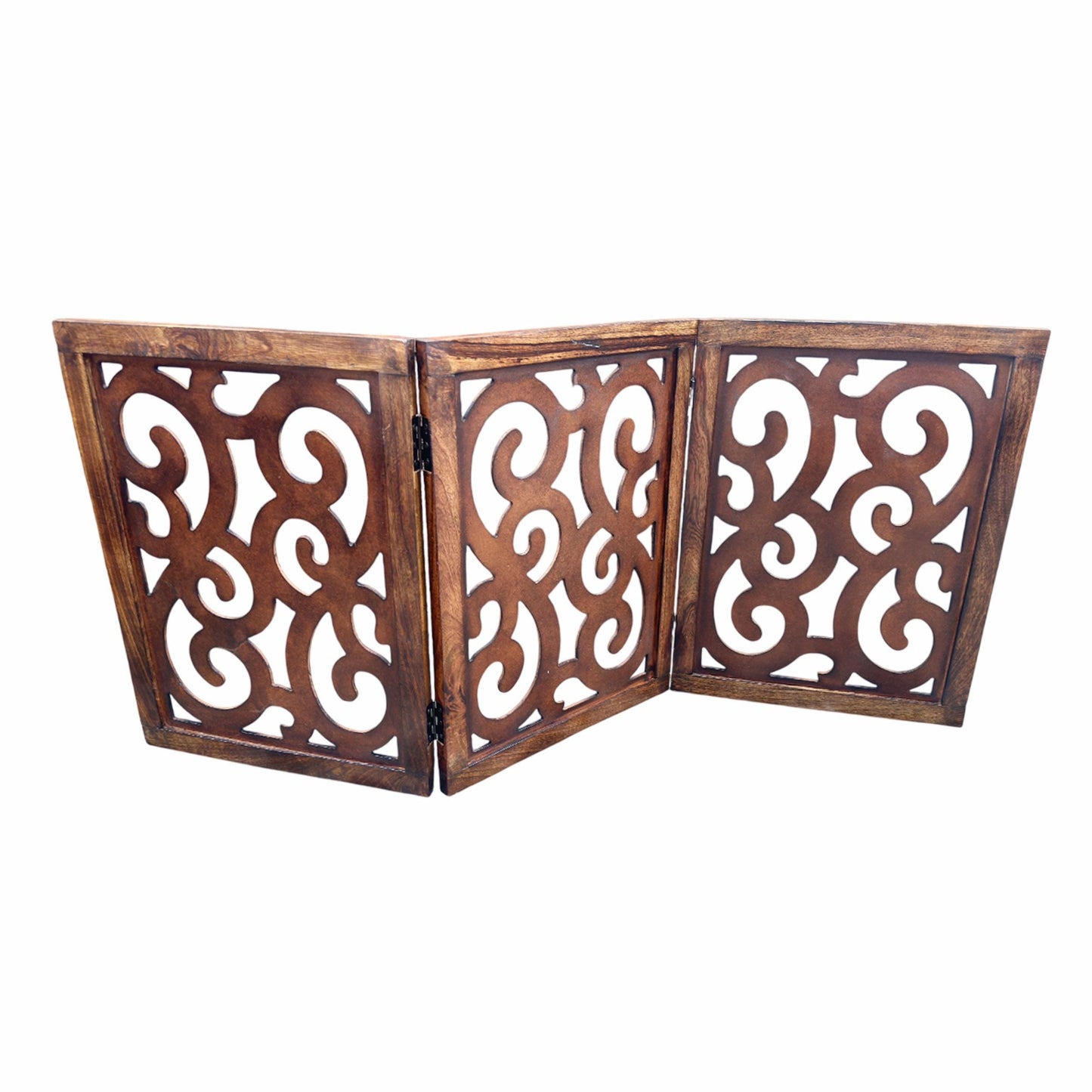 Mid-Century Modern Twist design Brown Wood Folding Divider: Pet & Baby Gate