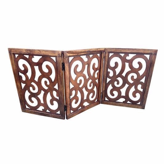 Mid-Century Modern Twist design Brown Wood Folding Divider: Pet & Baby Gate
