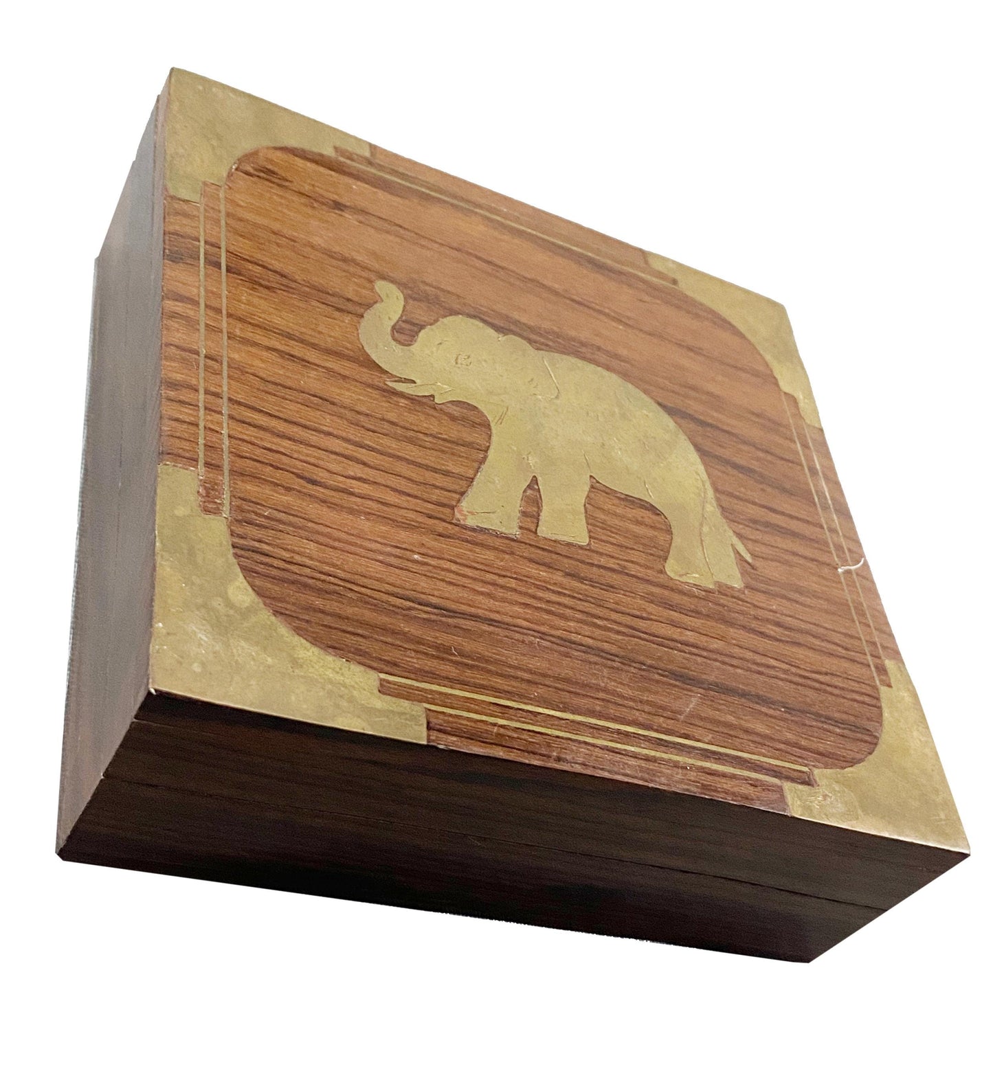 Handmade Wood & Brass Elephant Box: Mid-Century Decor