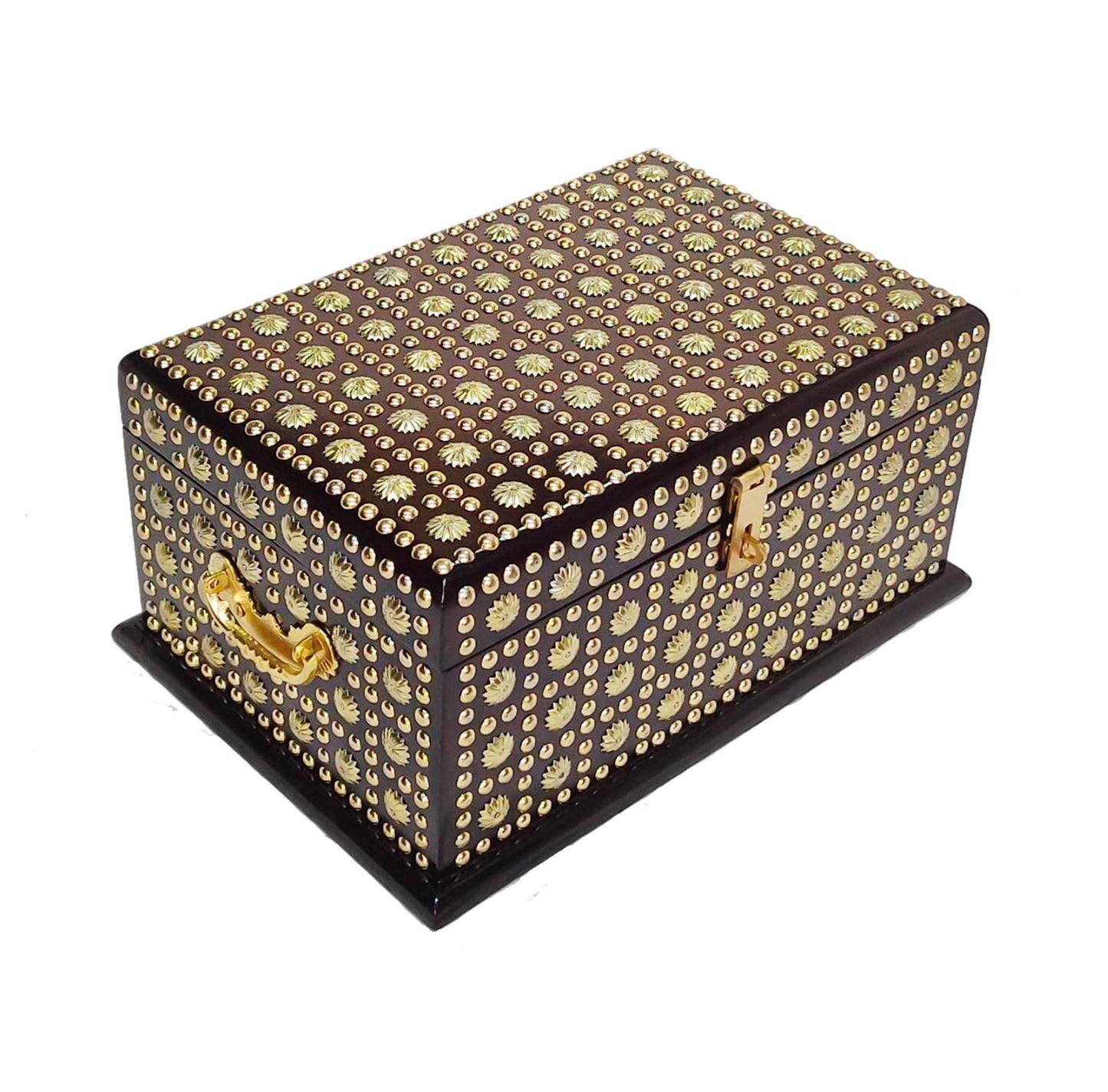 Handmade Wooden Storage Chest: Decorative Brass Inlay Box
