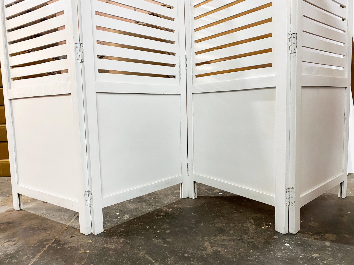 Mid-Century Modern Wood Folding Divider: Round Top Stripe Design