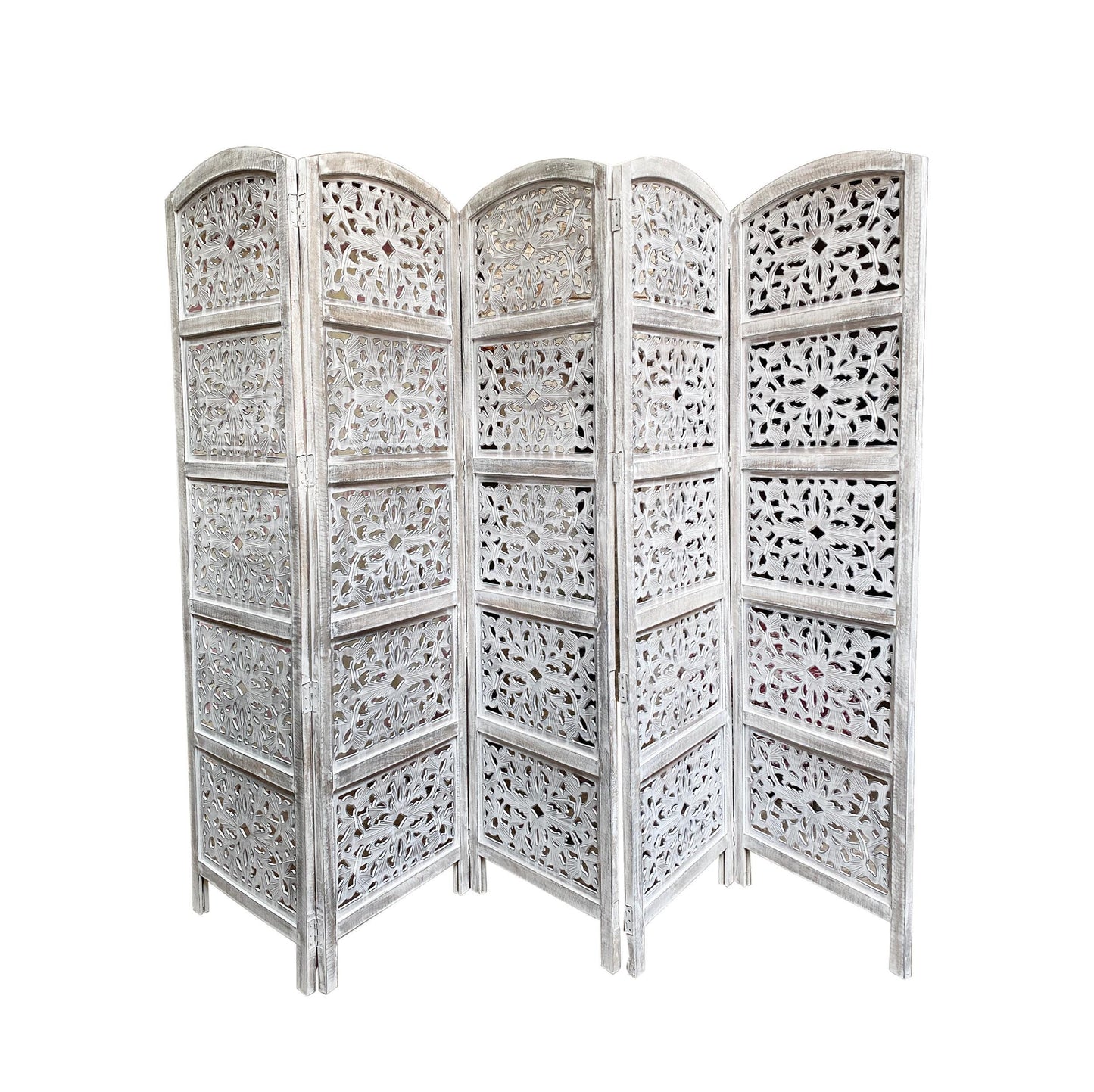 Handmade Rustic White Wood Room Divider: Mid-Century Modern Partition