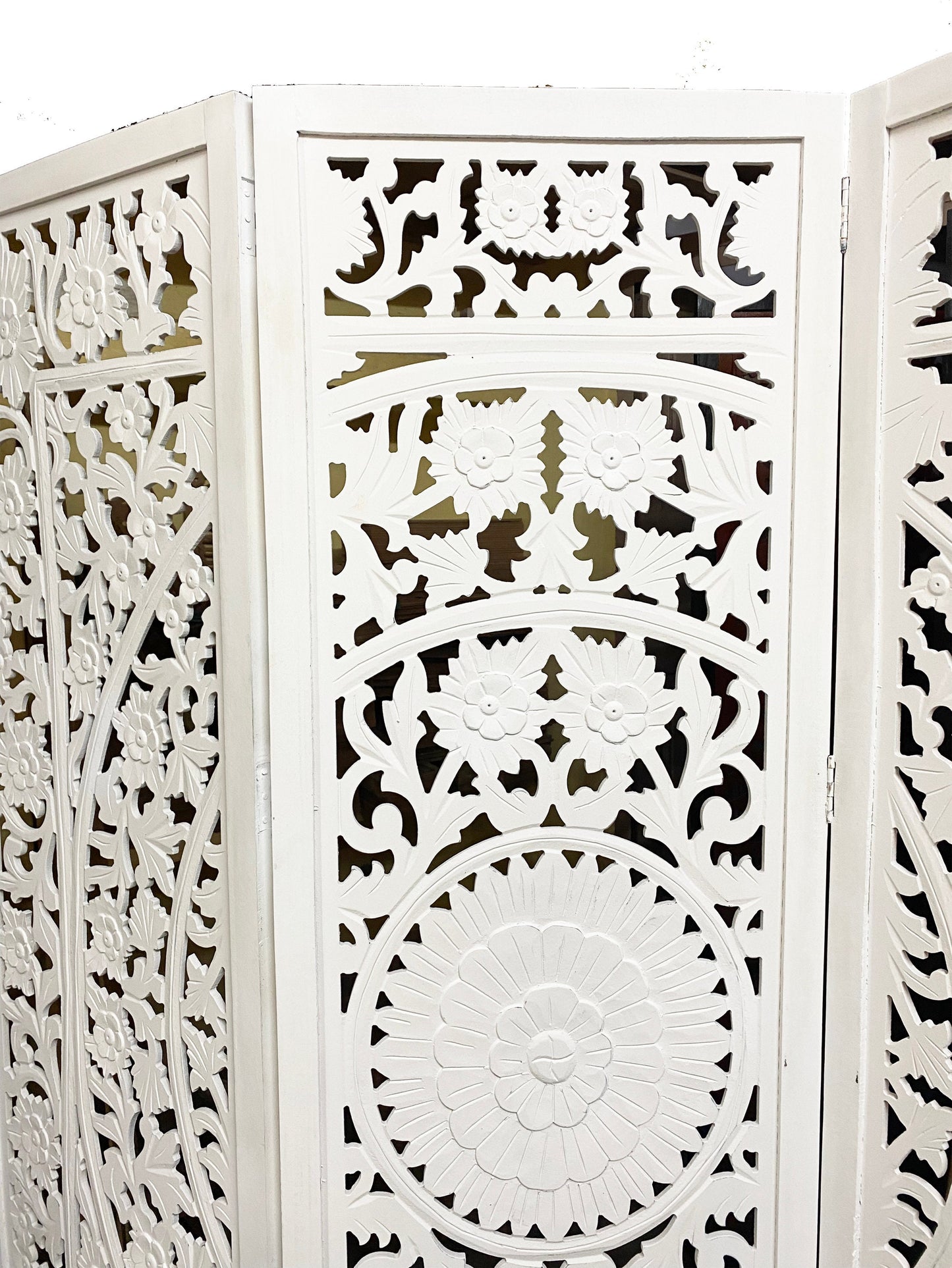 3 Panel Flower Design Partition, Handmade Wooden Folding screen Partition