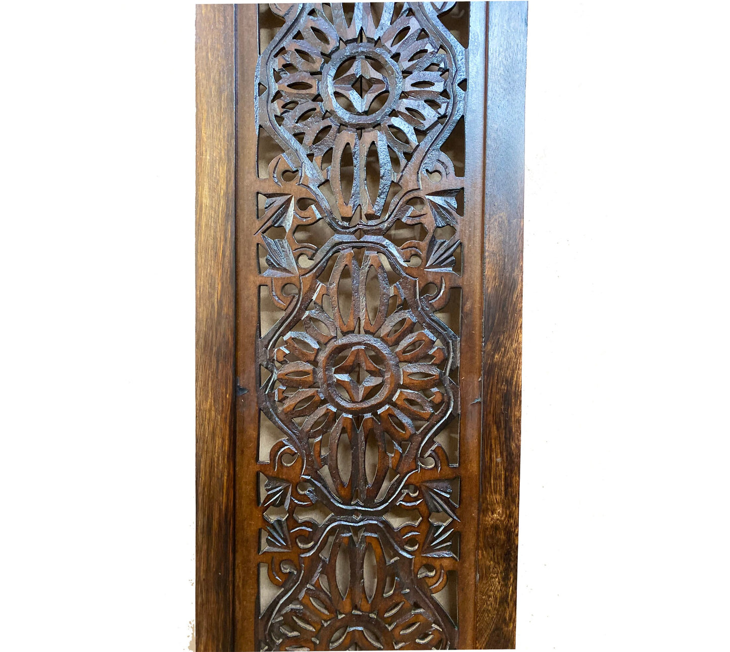 2 pcs Mid century Brown Flower carving design Wall Panel Hanging Mandola art fixture