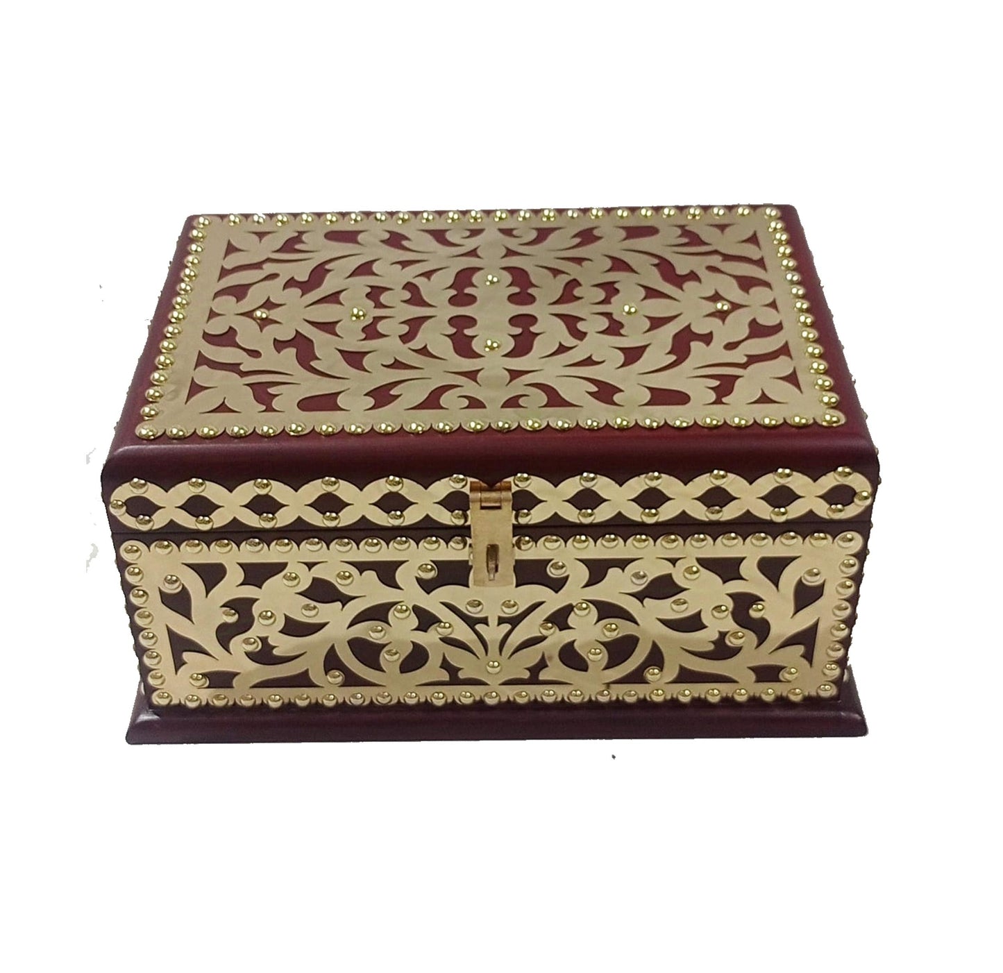Handmade Wooden Storage Trunk: Brass Decor, Jewelry Box
