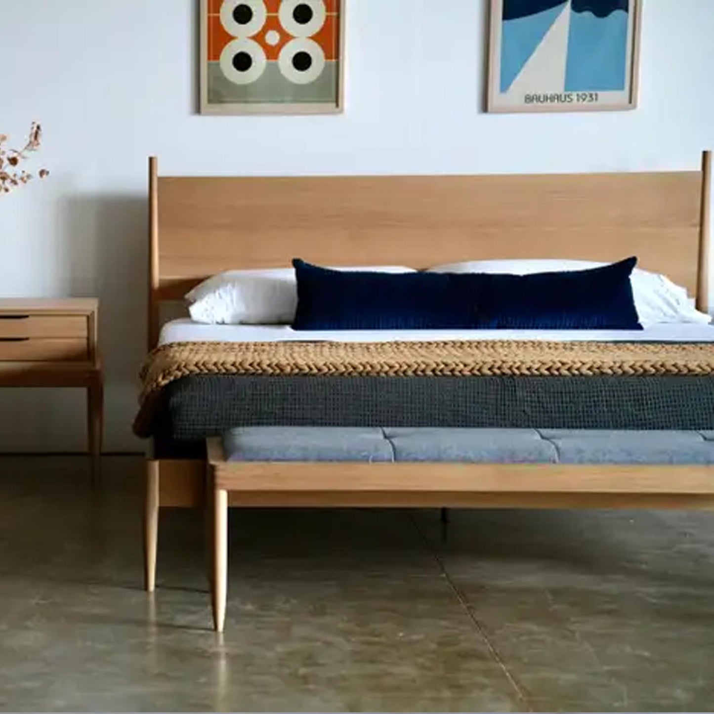 Handmade Mid-Century Modern Bed Frame: Solid Wood, Bohemian Rococo Style