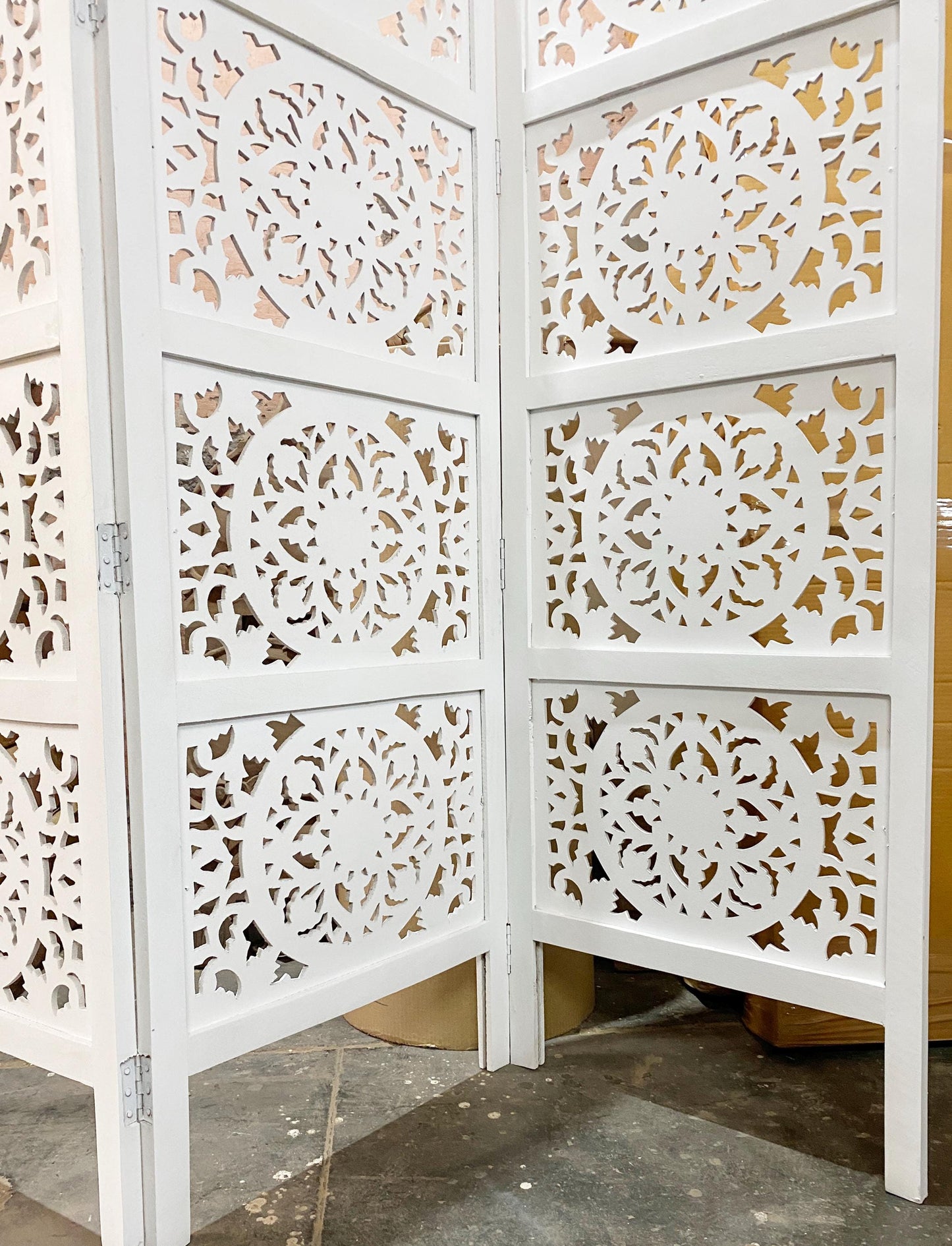 Mid century Mesh Design White Wooden Folding Partition, divider, Handmade Self standing separator up to 7 feet height