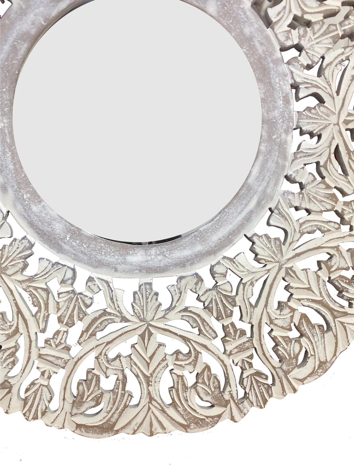 Handmade Carved Wood Mirror Frame: White Wall Hanging Decor