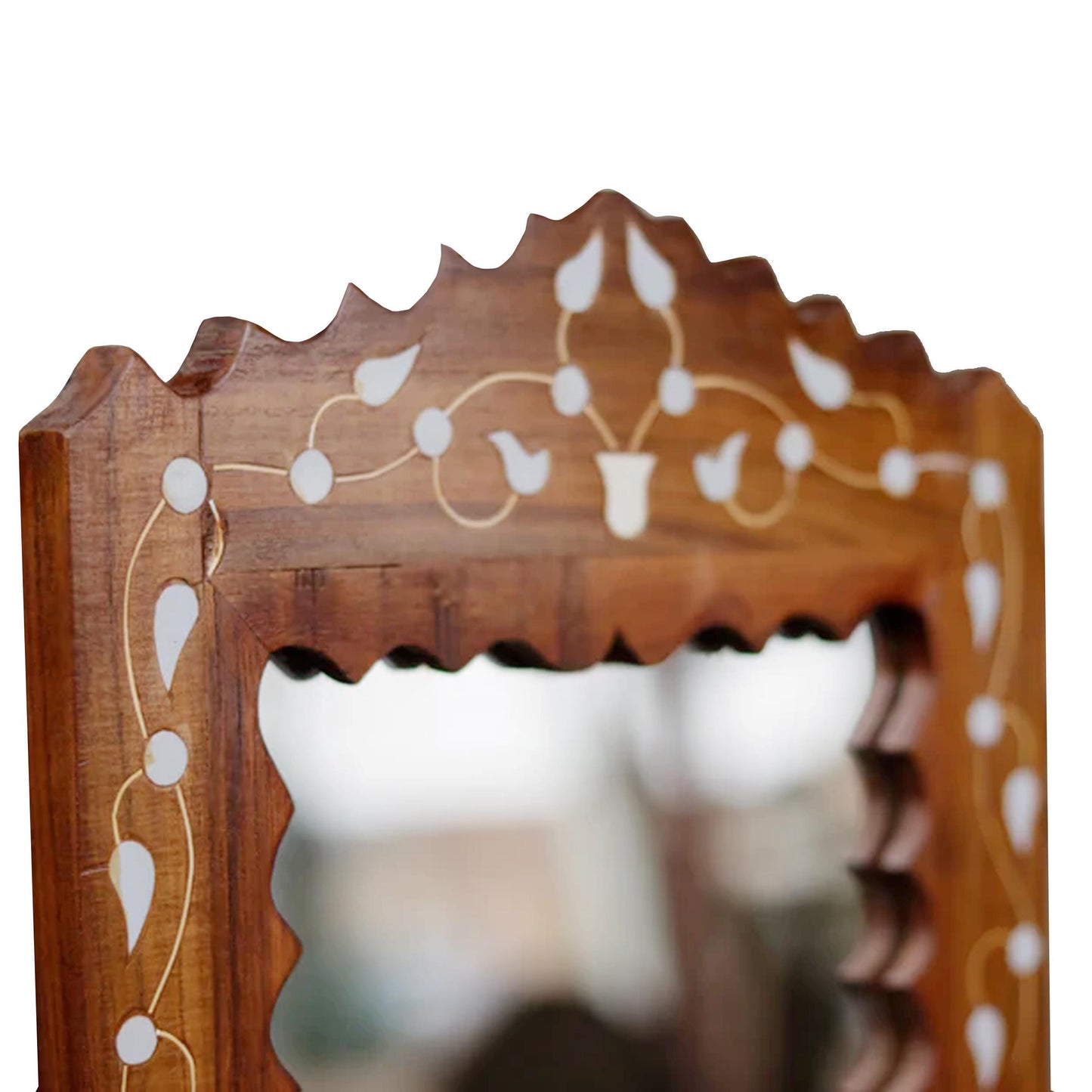 Hand Painted Wood Wall Hanging Mirror with Shelf: Mid-Century Decor