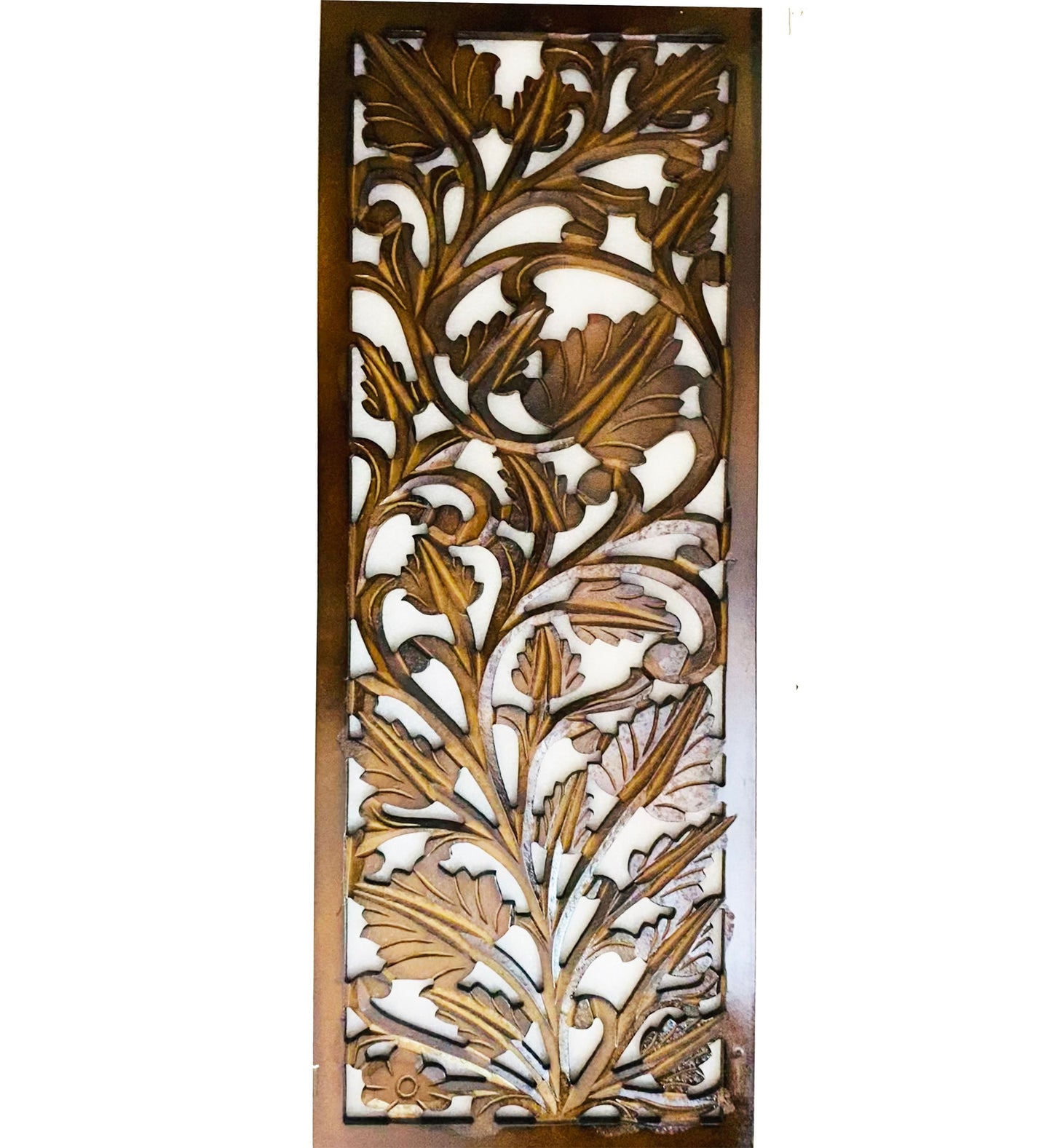 Mid century Brown Leaves carving design Wall Panel Hanging Mandola art fixture