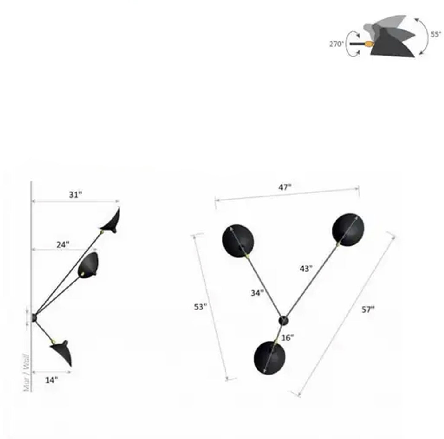 3 arm Spider Wall sconce, Handmade Brass wall light Large fixture