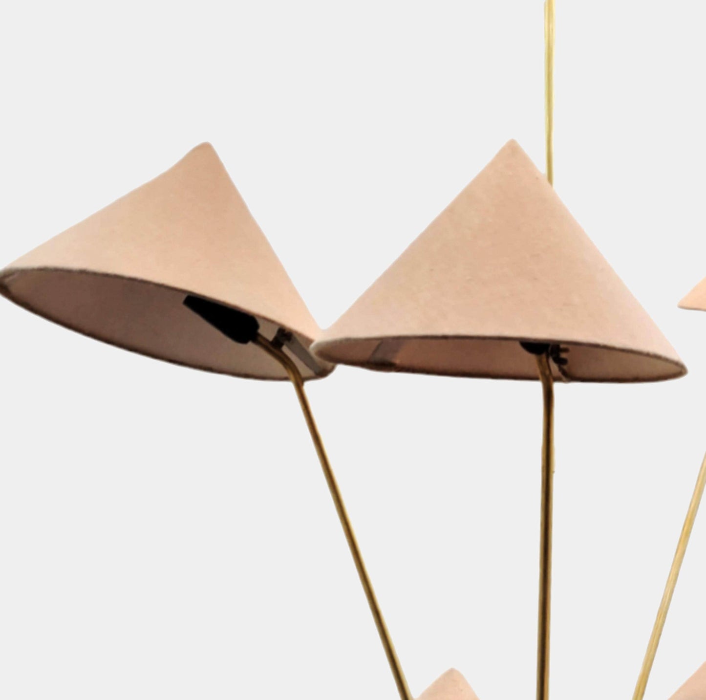 Raw Brass Mid-Century Chandelier: 5 Fabric Shade Ceiling Light