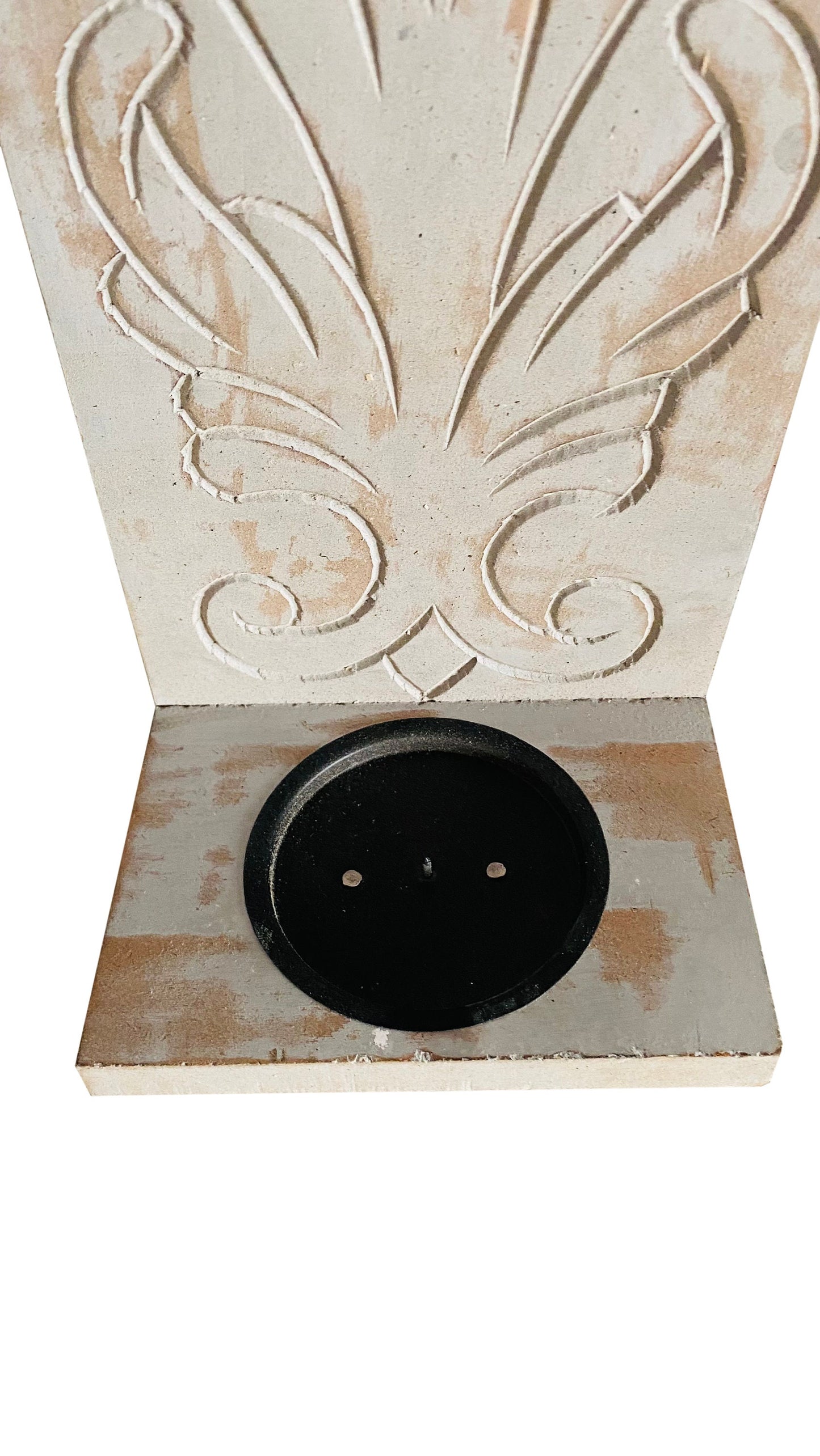 Mid century Rustic White Wooden Pallet Carving Wall Mount Candle Holder Fixture