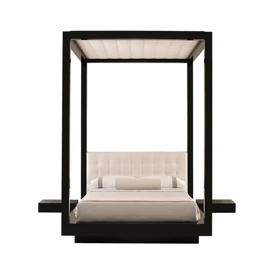 Handmade King Size Tufted Canopy Bed: Upholstered Bohemian Bed Frame