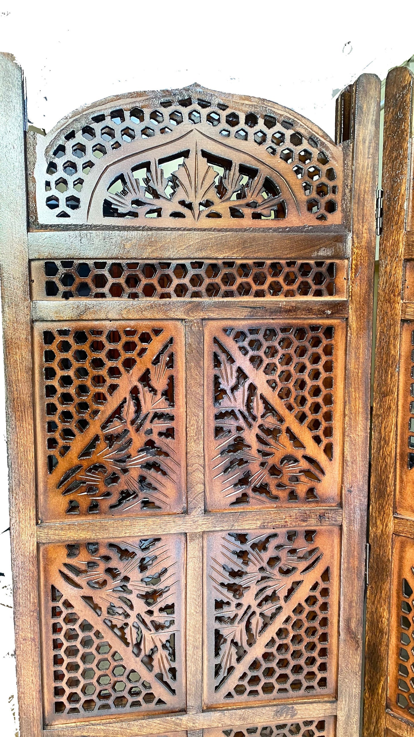 Mid-Century Modern Wooden Folding Room Divider - Handmade Partition