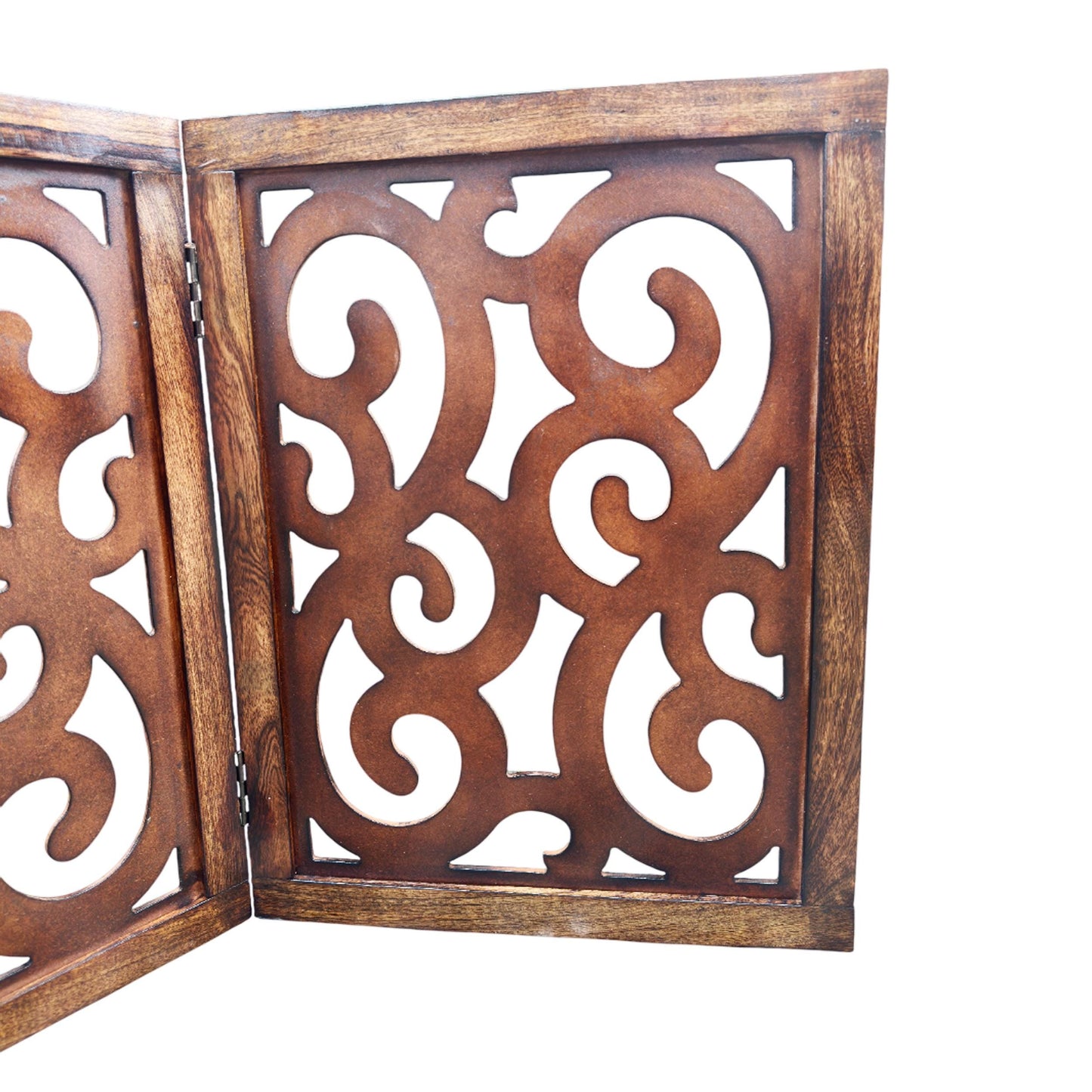 Mid-Century Modern Twist design Brown Wood Folding Divider: Pet & Baby Gate