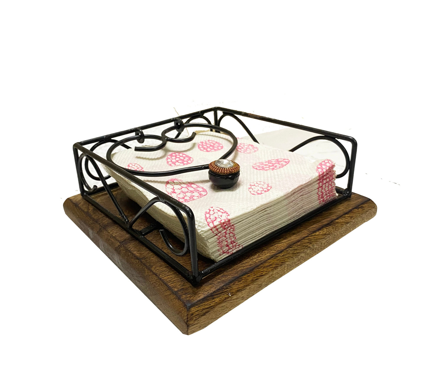 Handmade Wood & Wrought Iron Napkin Holder: Modern Tabletop Decor