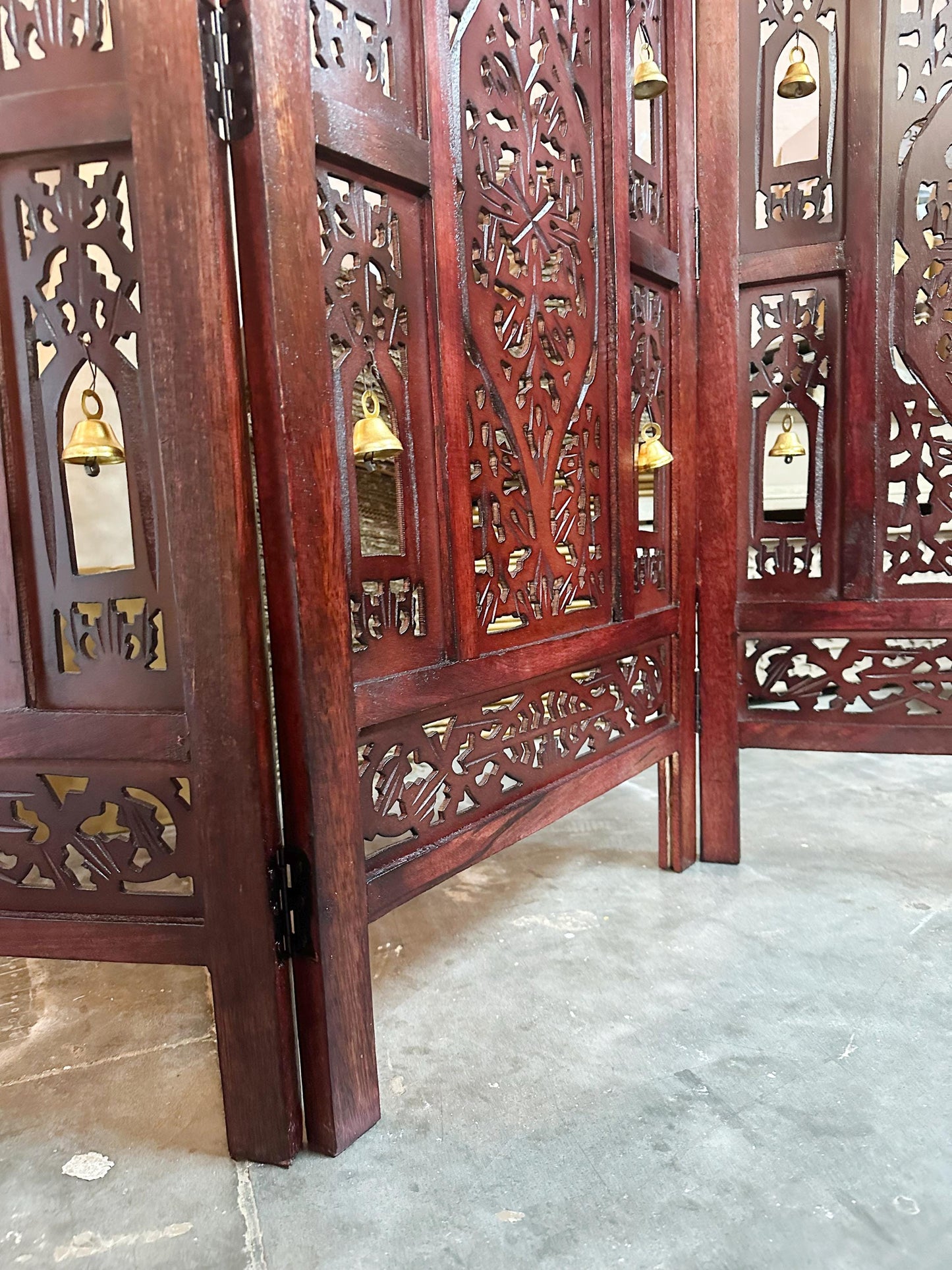 Mesh and Bell Style Wooden Folding Divider, Partition, Handmade Self standing separator