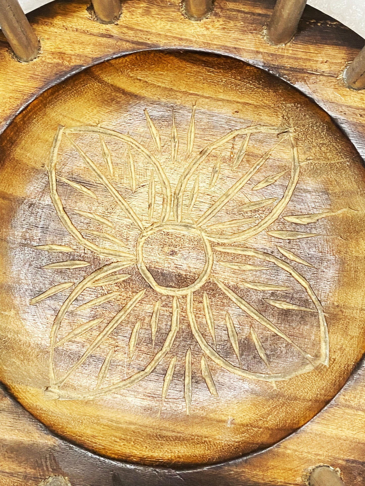 Round Wooden Basket, handmade Metal wood hand carved floral design decorative basket