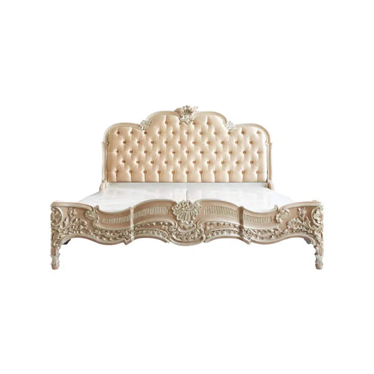 Handmade Giltwood Bed Frame: Louis XV Rococo Style, Tufted Headboard