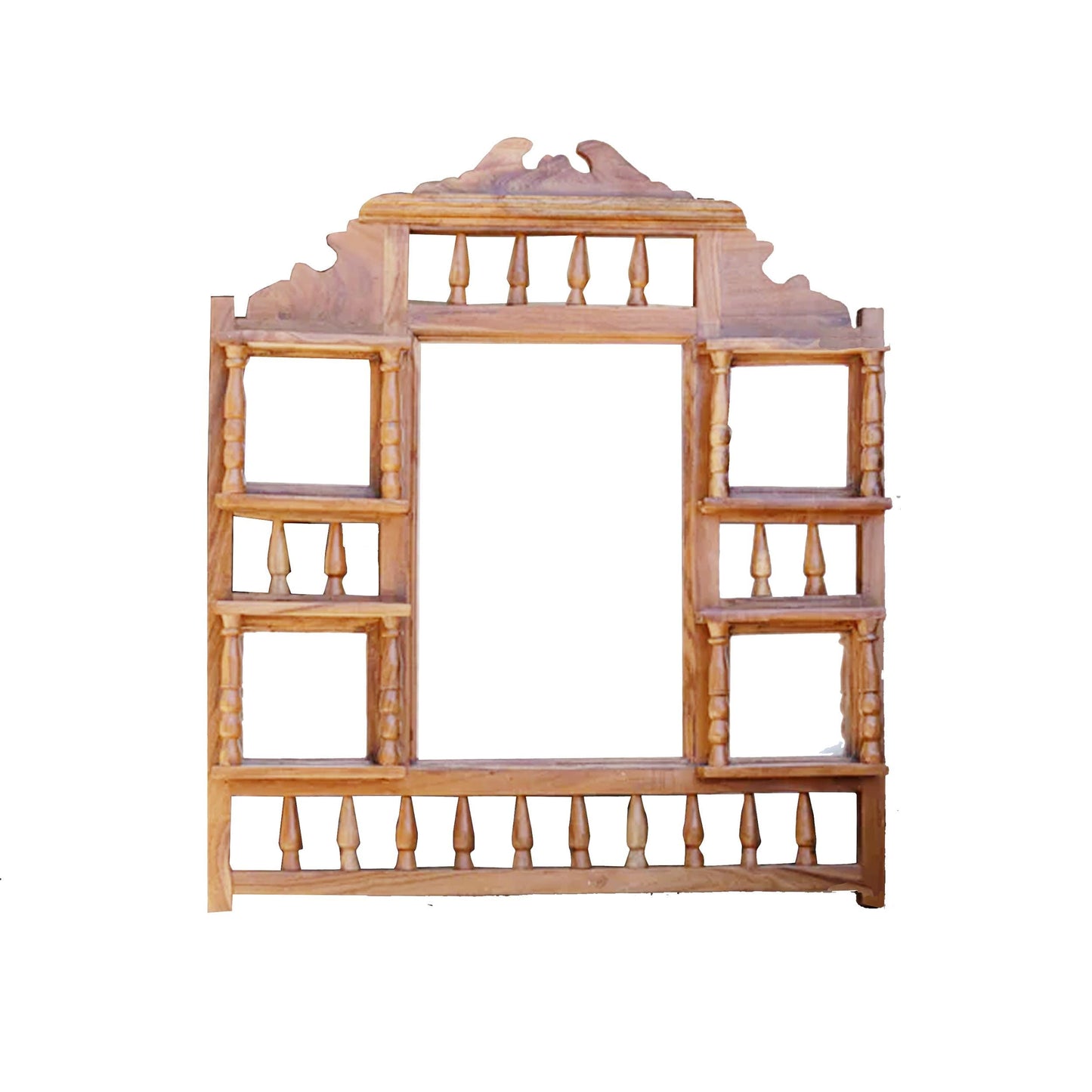 Mid Century Wooden Wall Mirror: Handmade Carved Wood Frame