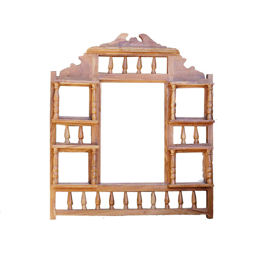 Mid Century Wooden Wall Mirror: Handmade Carved Wood Frame