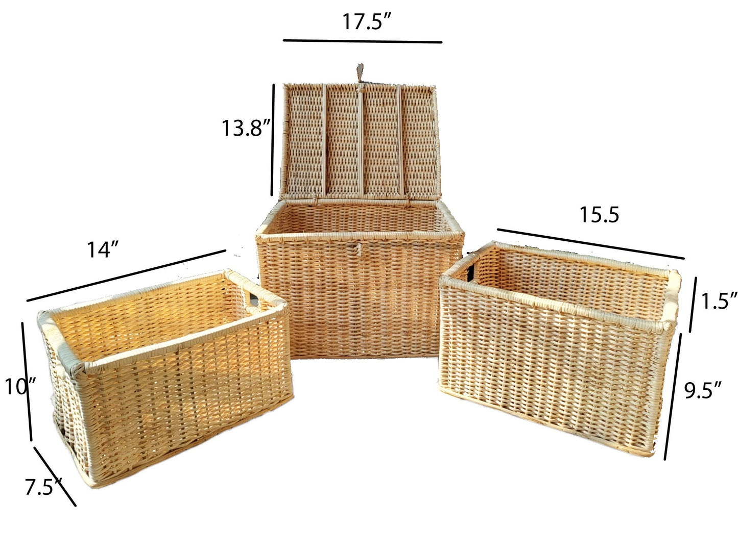 wicker basket organizer, hand woven Rattan basket set of 3