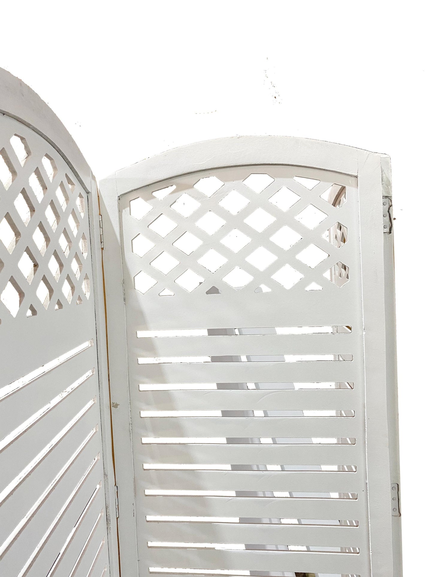 Mid-Century Modern Wood Folding Divider: Round Top Stripe Design