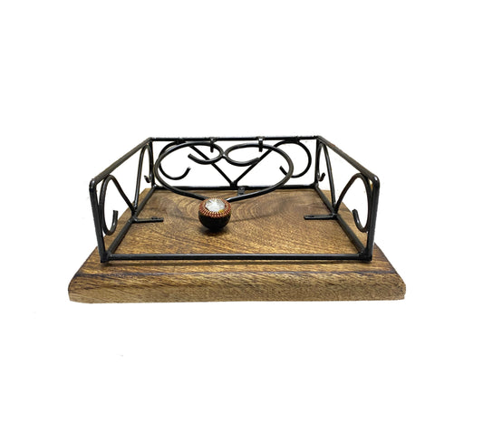 Handmade Wood & Wrought Iron Napkin Holder: Modern Tabletop Decor