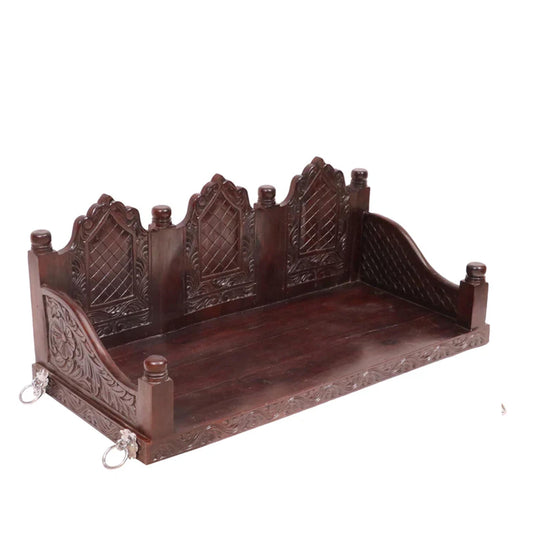 Hand Carved Teak Wood Swing: Mid-Century Modern Hanging Jhula