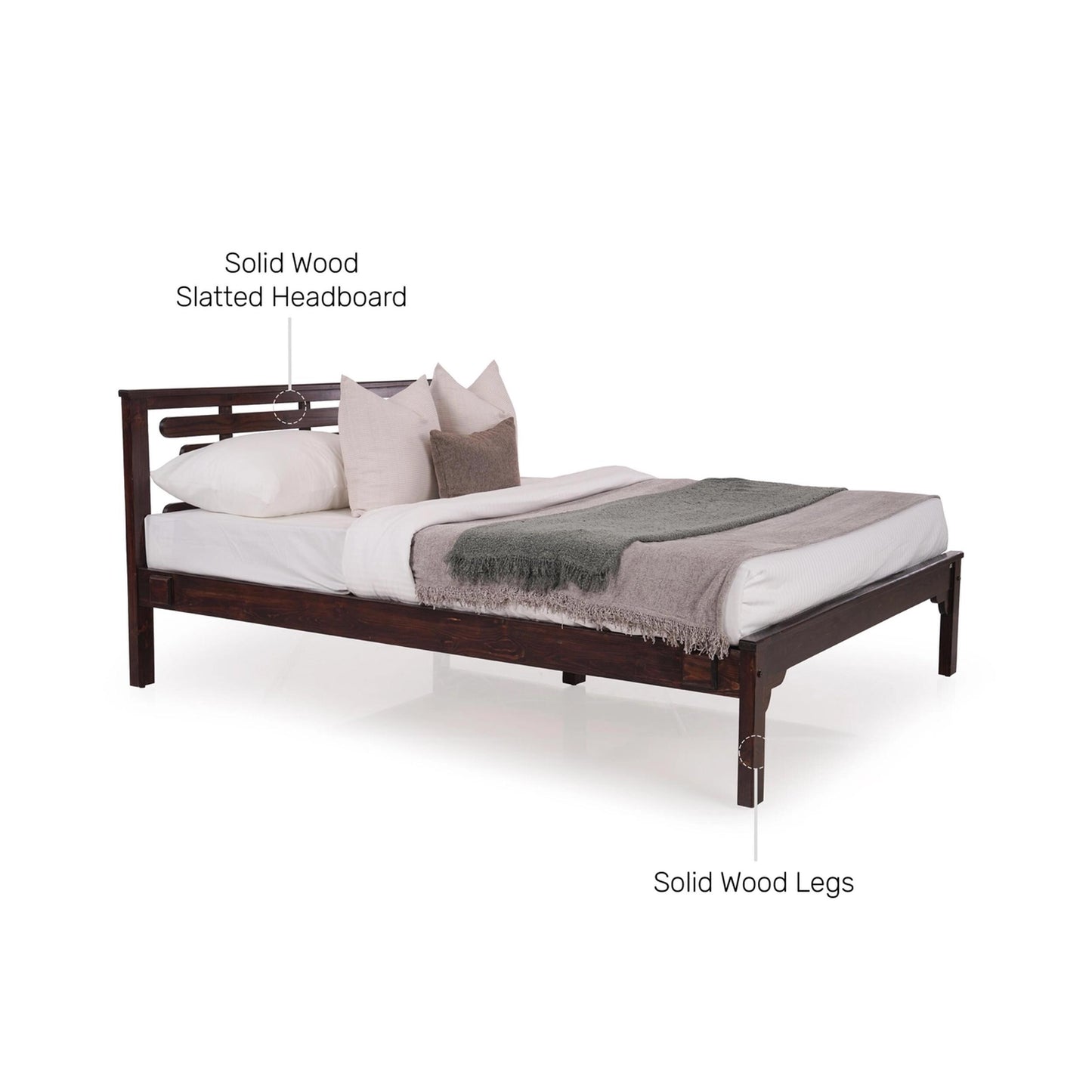 Handmade Slatted Mango Wood Bed Frame: Modern Bohemian Low Post