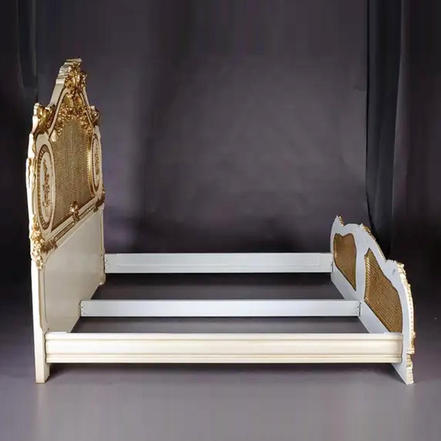 Handmade Teak Wood Bed Frame: Cane Knitted Bohemian Low Post