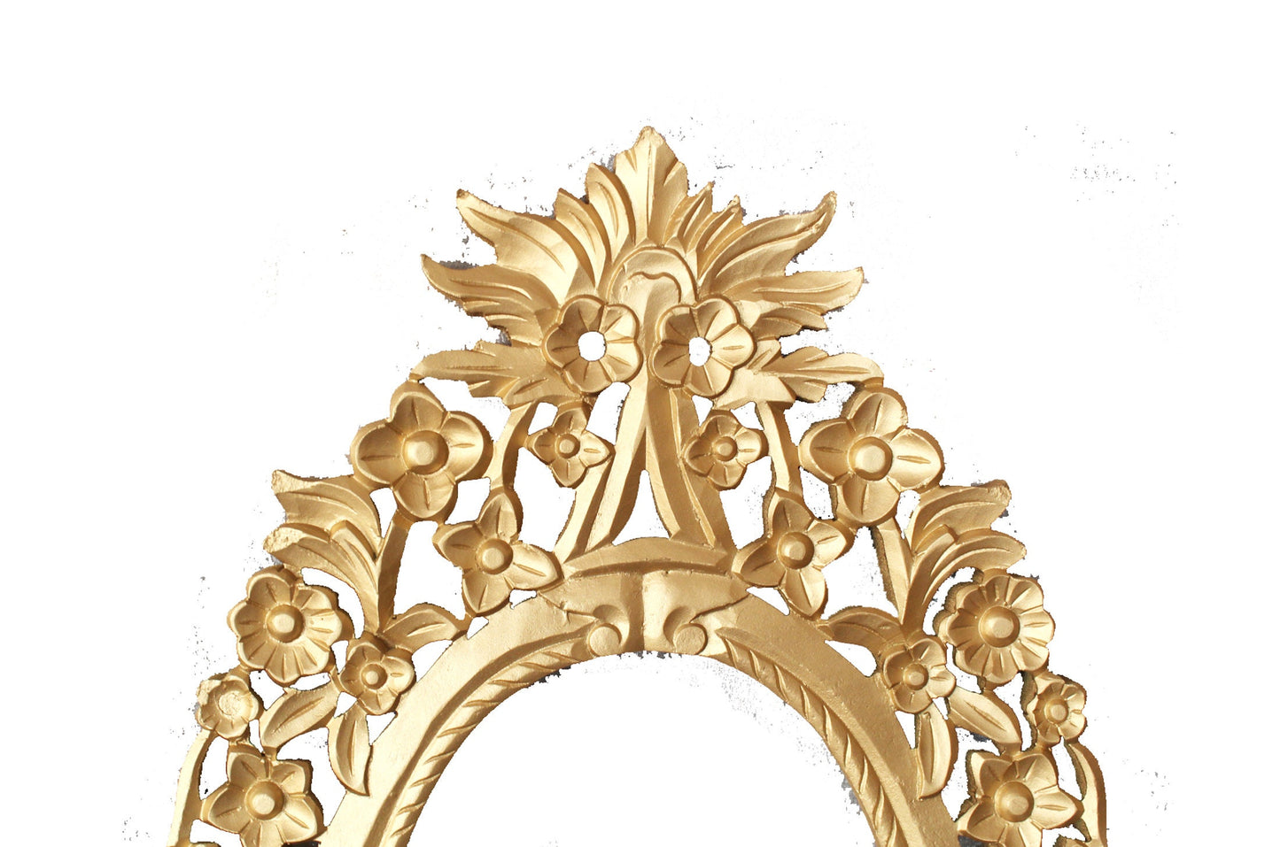 Wooden Carved Mirror Frame Wall hanging Fixture, Mid century Gold Color Frame