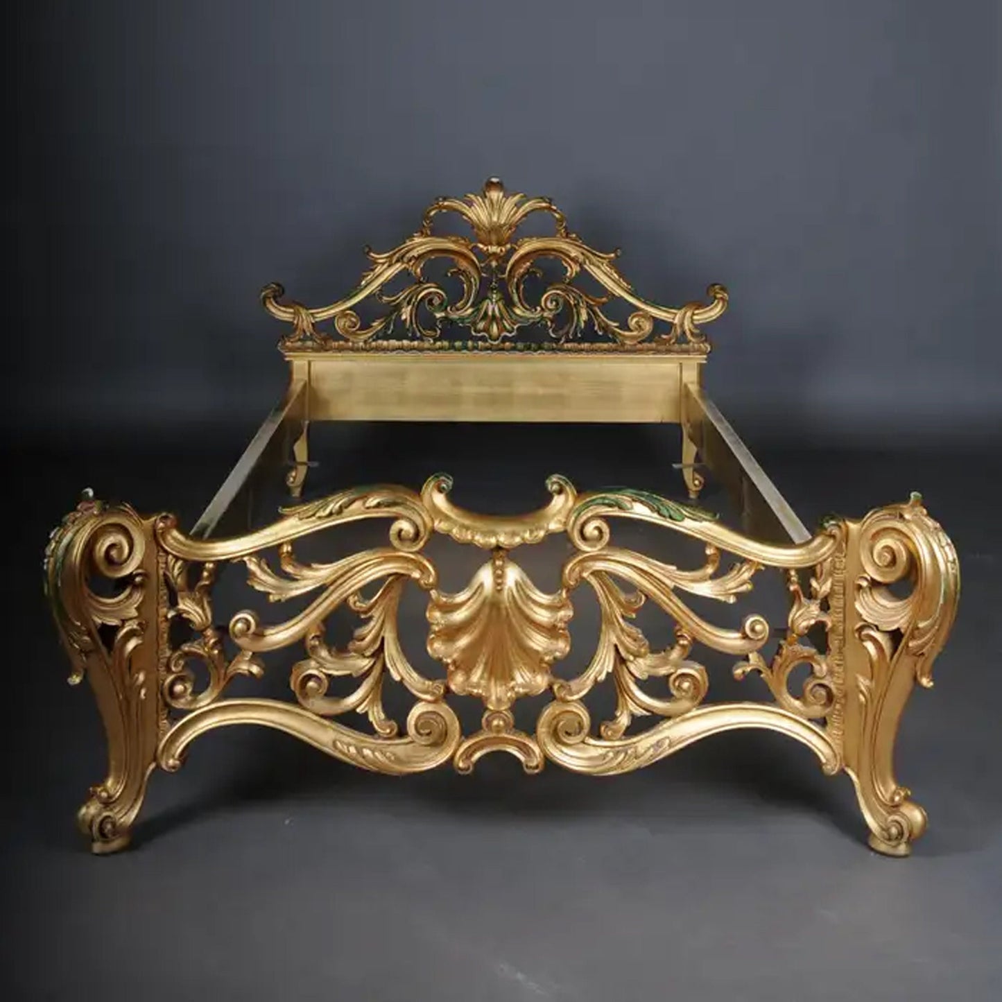 Mid Century Handmade 20th Century Rococo Gold French Louis XV Bed