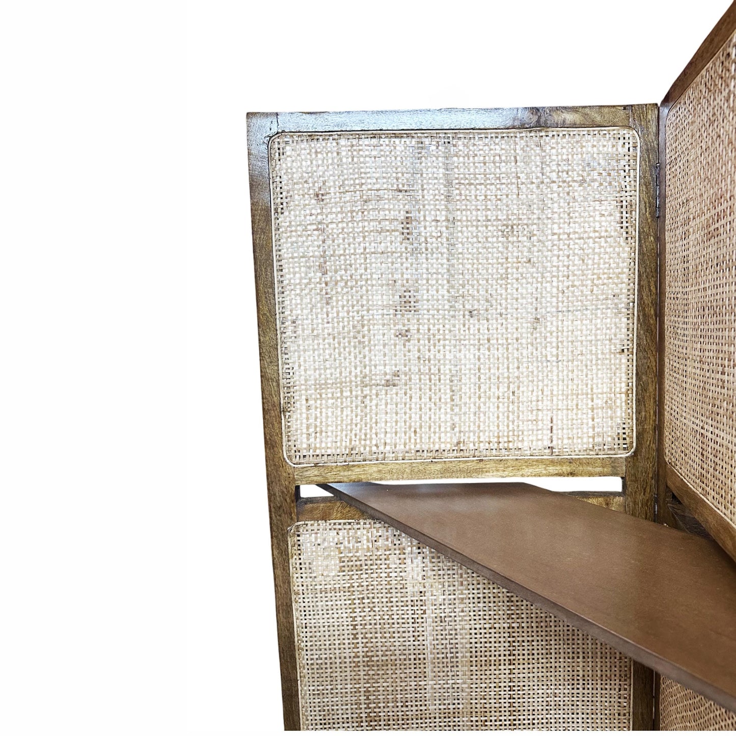 Natural Rattan cane Room partition Screen with shelf , Folding Divider, Mid-century Separator shelf organiser